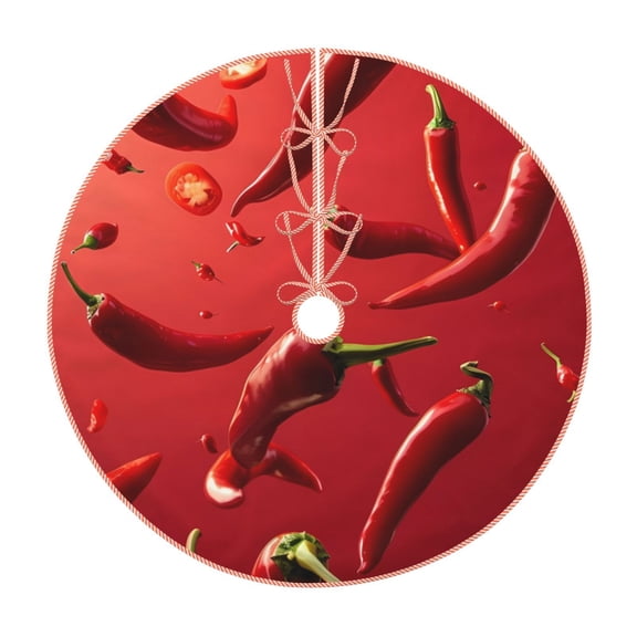 Rateoe Floating Red Chili Peppers Pattern Christmas Tree Skirt with Ties, Christmas Tree Decorations, Farmhouse Christmas Decor Xmas Holiday Decorations-30"