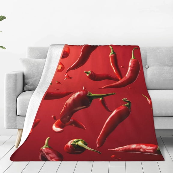 Rateoe Floating Red Chili Peppers Print Fuzzy Fleece Throw Blanket Extra Large,Super Soft,Fluffy and Warm Blankets for Couch,Bed,All Season Use (60"x50")