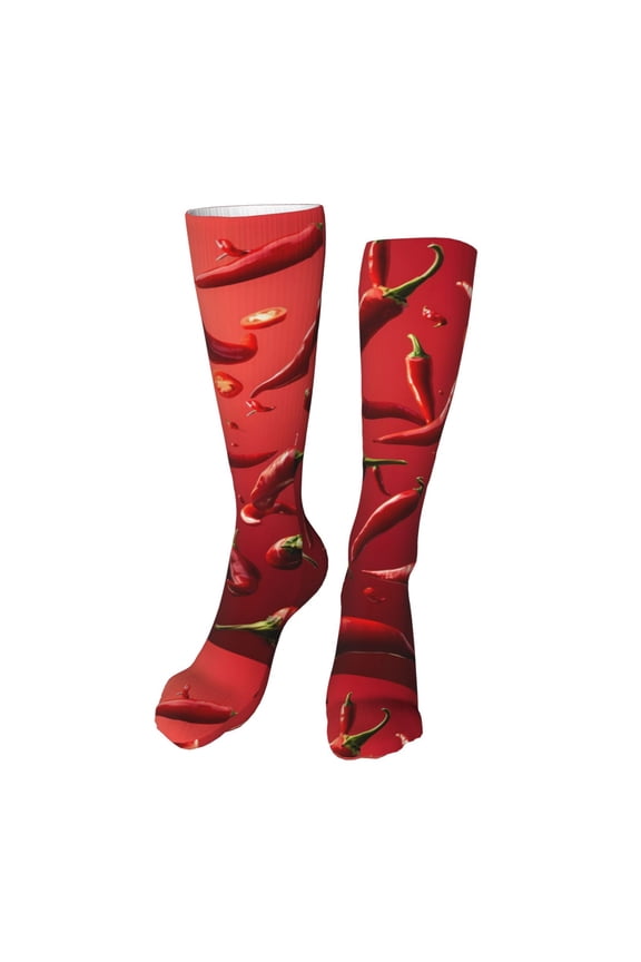 Floating Red Chili Peppers print Women's Men's Novelty 20in Crew Socks Cotton Socks Knee High Socks for Walking,Running,Nurses,Pregnancy-One Size