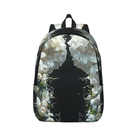 Rateoe Floral Angelic White Wings Pattern Canvas College Laptop Backpack,Travel Daypack,Durable Rucksack Travel Notebook Bag School Backpack Book Bag for Men Women-Small