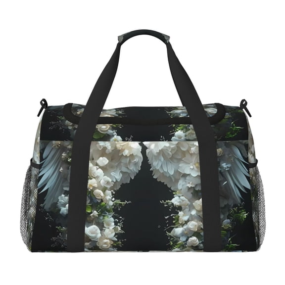 Rateoe Floral Angelic White Wings Pattern Gym Bag for Women, Duffle Bag for Travel with Wet Pocket, Carry on Weekender Bags for Women, Water Resistant Travel Bag Duffel Bag