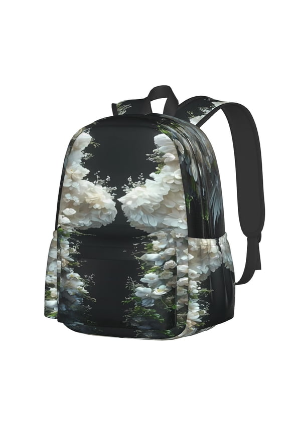 Floral Angelic White Wings Pattern Student Backpack,Backpack for School,Lightweight Bag,Travel Backpack,Outdoor Backpack,Large Capacity Backpack