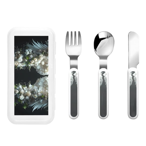Rateoe Floral Angelic White Wings for Stainless Steel Kids Silverware Set - Child and Toddler Safe Flatware - Children's Knife, Fork And Spoon Set