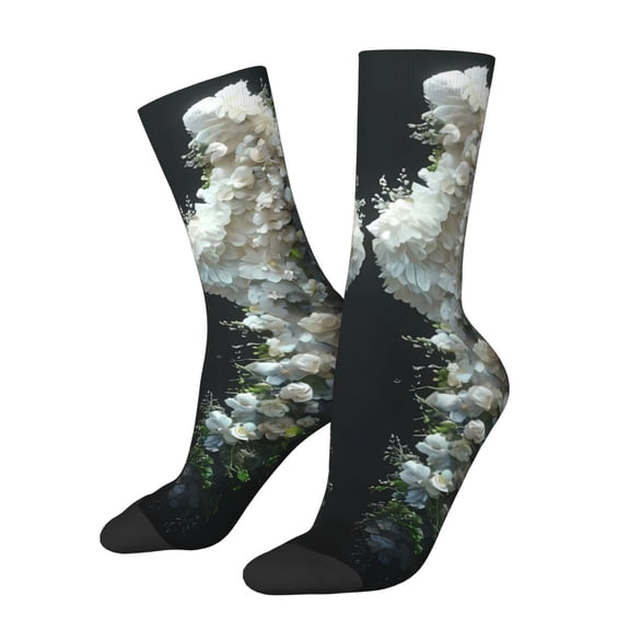 Rateoe Floral Angelic White Wings for Women Casual Calf Socks - Cute Crew Socks - Thin Soft Above Ankle Socks Size 5-11