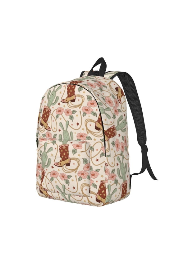 Floral Cowboy Boots Pattern Durable Canvas Backpack for Men & Women – Stylish & Lightweight – Adjustable Straps, Multiple Pockets – Fits 15-17 Inch LaptopsSmall