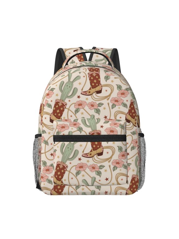 Floral Cowboy Boots Pattern Durable Student Backpack Laptop Bag- Ergonomic Design, Waterproof Twill Fabric - Ideal for School, Travel, and Outdoor Activities