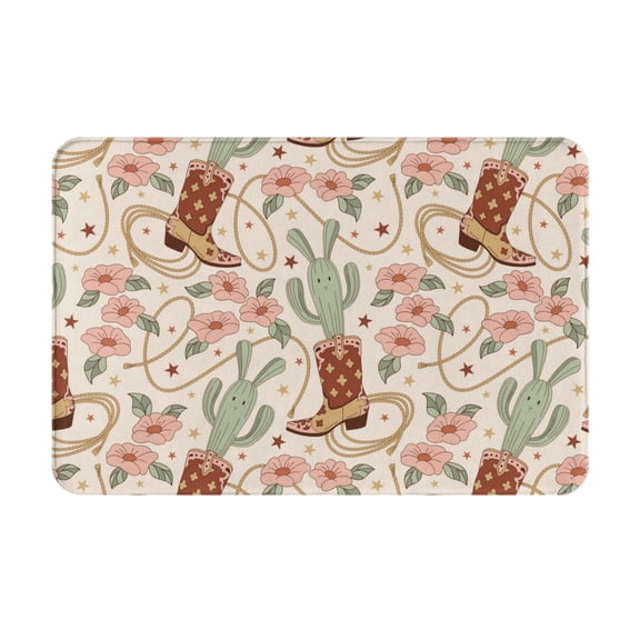 Rateoe Floral Cowboy Boots Pattern Flannel Door Mat Indoor Outdoor Entrance, Waterproof All-Weather Doormat,Fade Resistant, Low Profile Entryway Mat 16x24in