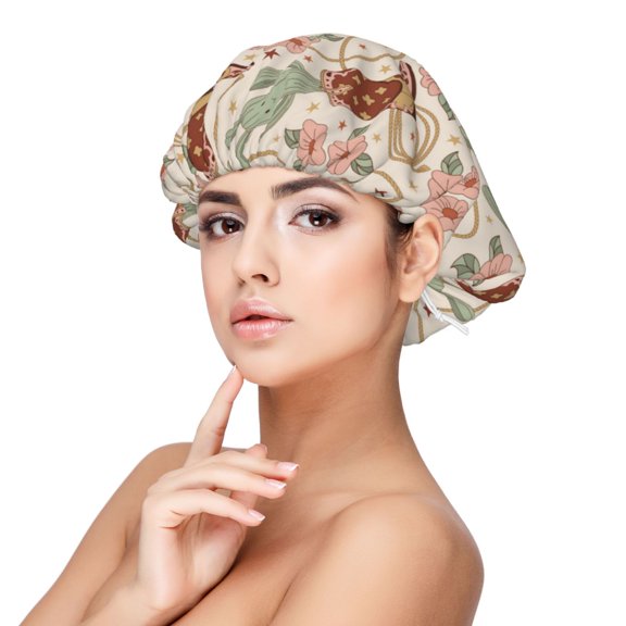 Rateoe Floral Cowboy Boots Pattern Silk Satin Hair Bonnet for Sleeping, Adjustable Sleep Cap Turban for Women , Curly Straight Hair Long Large Braid