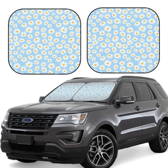 Rateoe Floral Daisy Pattern 2 Piece Car Windshield Sun Shade Foldable | Front Windshield Shade for Sun, Heat and UV Rays | Sunshade for Car Front Window-Medium