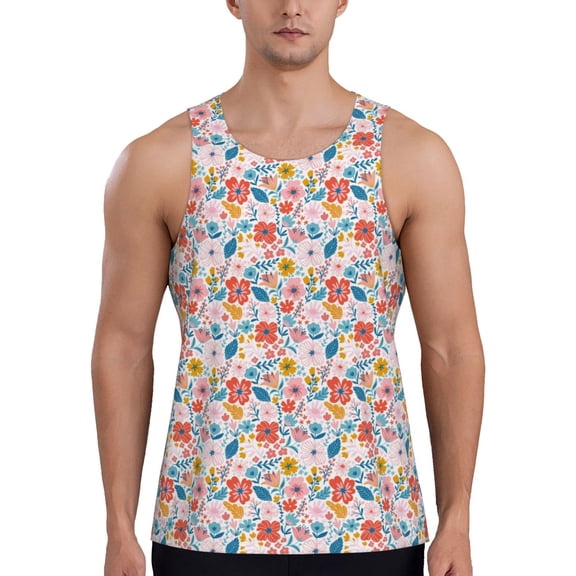 Rateoe Floral Ditsy Pattern Sleeveless Gym Shirt Muscle Tee Breathable Workout Shirt Slim-Fit Tank Quick Dry Fit Muscle Tank Top Bodybuilding Sleeveless T Shirt-X-Large