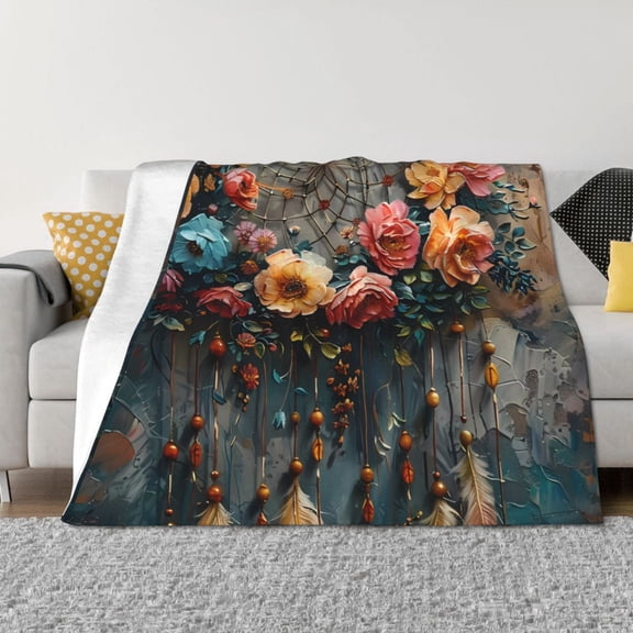 Rateoe Floral Dreamcatcher Elegance Pattern Flannel Throw Blanket, Ultra-soft Blanket for Bed, Couch, Car, Hypoallergenic Anti-pilling blanket-60"x50"(Horizontal)