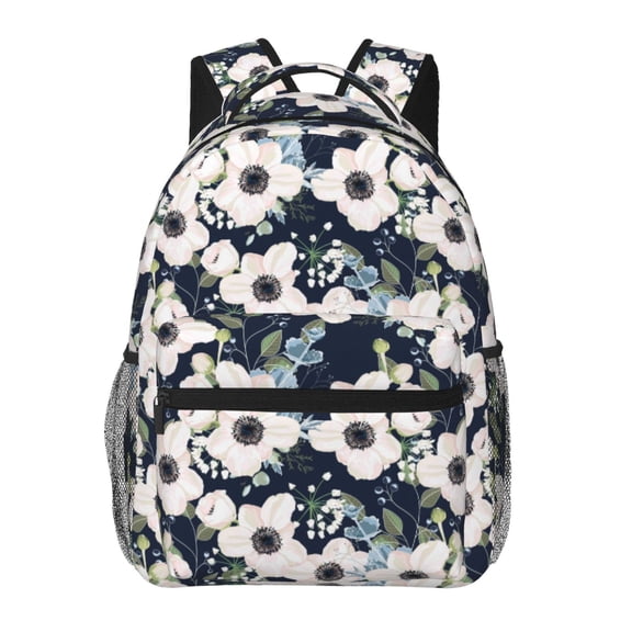 Rateoe Floral Flowers Blue Pattern Casual Backpack for School, Work, Travel Adjustable Straps, Multiple Compartments Ergonomic Design, Fits Laptops and Tablets