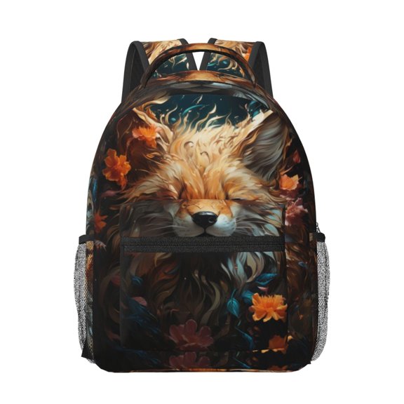 Rateoe Floral Fox Pattern Durable Student Backpack Laptop Bag- Ergonomic Design, Waterproof Twill Fabric - Ideal for School, Travel, and Outdoor Activities