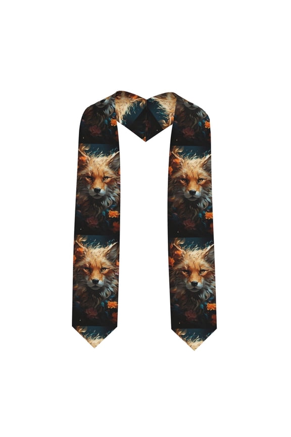 Floral Fox Pattern Graduation Shawl Stole – Elegant Stole for Graduates ,Graduation Gown Accessory, Academic Stole-Sharp Corner