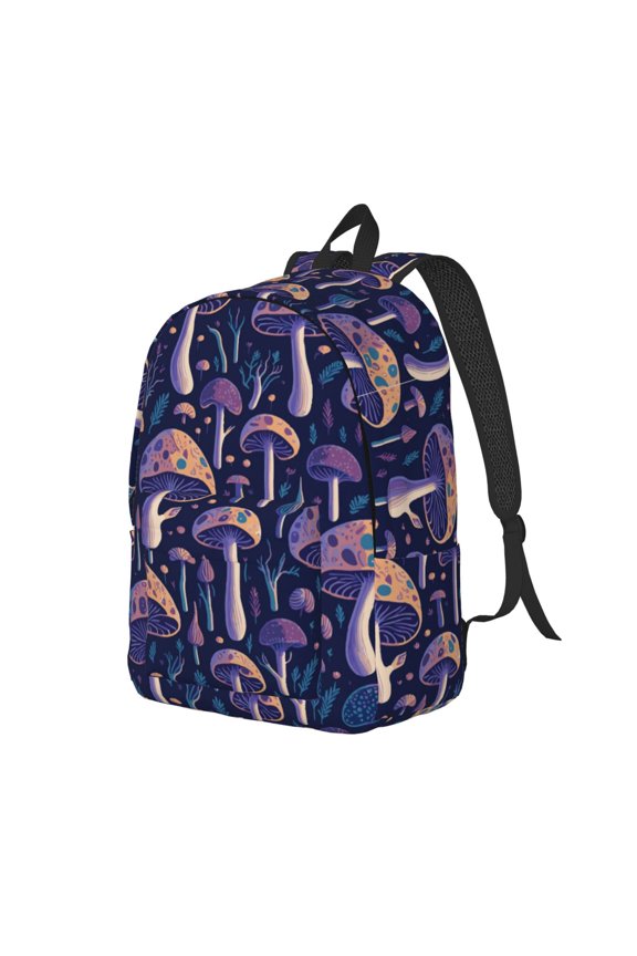 Floral Hippie Mushrooms Pattern Durable Canvas Backpack for Men & Women – Stylish & Lightweight – Adjustable Straps, Multiple Pockets – Fits 15-17 Inch LaptopsSmall