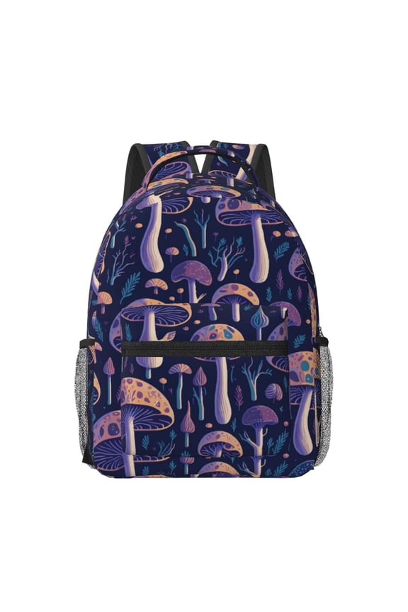 Floral Hippie Mushrooms Pattern Durable Student Backpack Laptop Bag- Ergonomic Design, Waterproof Twill Fabric - Ideal for School, Travel, and Outdoor Activities