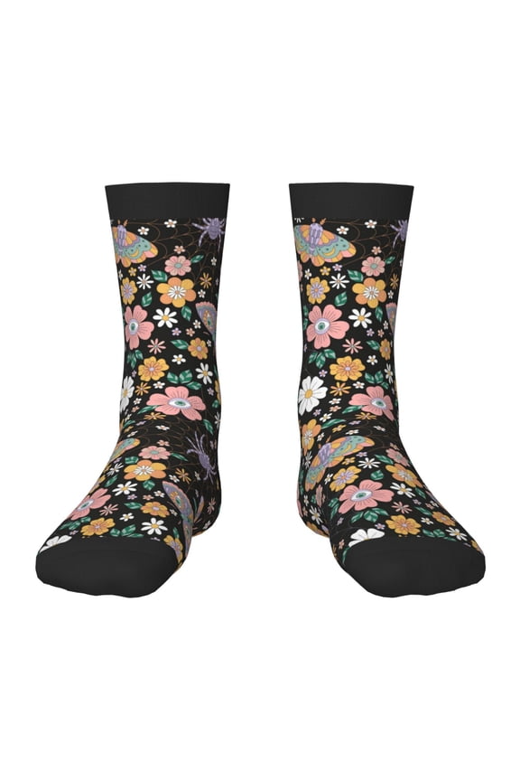 Floral Insects Pattern Children's Socks, Socks Gifts ,kids Crew Soft Cotton Socks , Moisture-Wicking, Durable, Ideal for Daily Wear & Sports