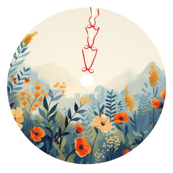 Rateoe Floral Mountain Landscape Print Christmas Tree Skirt 36" for Xmas Holiday New Year Party Circle Tree Mat Ornaments Decoration