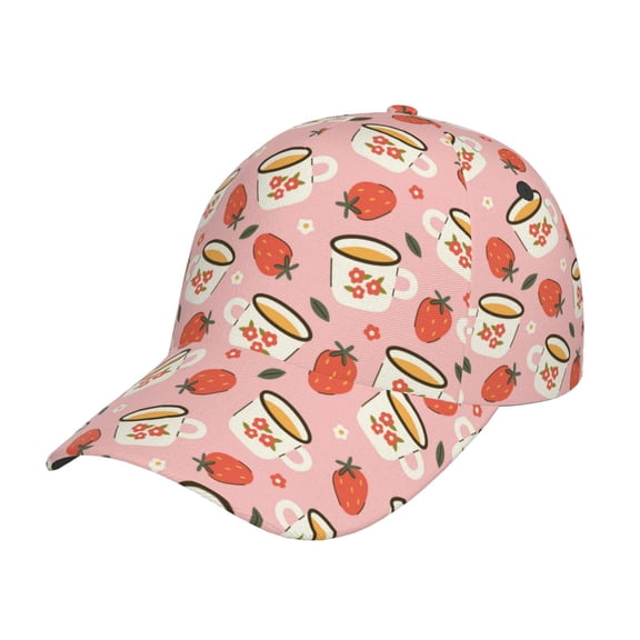 Rateoe Floral Mugs And Strawberries Pattern Men’s Baseball Cap – Adjustable Curved Brim Hat, Soft Cotton Sports Cap for Outdoor, Casual, and Everyday Wear, Comfortable & Breathable
