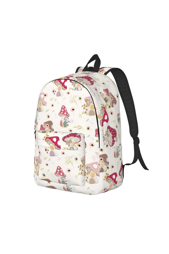 Floral Mushroom Pattern Durable Canvas Backpack for Men & Women – Stylish & Lightweight – Adjustable Straps, Multiple Pockets – Fits 15-17 Inch LaptopsMedium