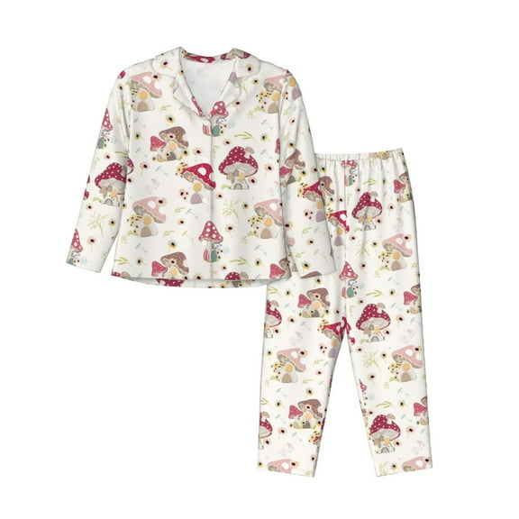 Rateoe Floral Mushroom Pattern Womens Pajamas Set Long Sleeve Sleepwear Button Down Nightwear Soft Cotton Pj Lounge Sets