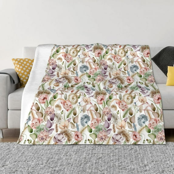 Rateoe Floral Pattern Flannel Throw Blanket, Ultra-soft Blanket for Bed, Couch, Car, Hypoallergenic Anti-pilling blanket-