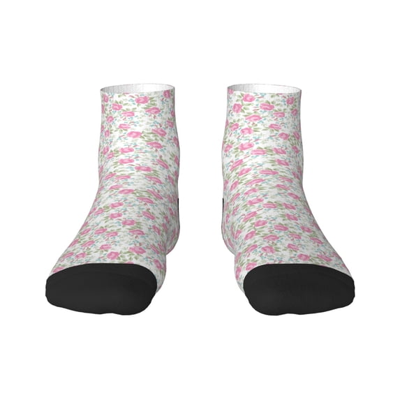 Rateoe Floral Pattern Quarter Crew Socks,Toe Seamed Ankle Socks,Cotton Cushioned Breathable Athletic Crew Sports Socks