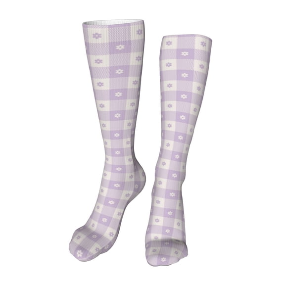 Rateoe Floral Purple Buffalo Plaid print Women's Men's Novelty 20in Crew Socks Cotton Socks Knee High Socks for Walking,Running,Nurses,Pregnancy-One Size