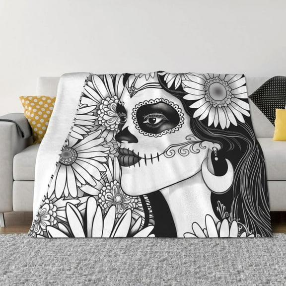 Rateoe Floral Sugar Skull Portrait Pattern Flannel Throw Blanket, Ultra-soft Blanket for Bed, Couch, Car, Hypoallergenic Anti-pilling blanket-
