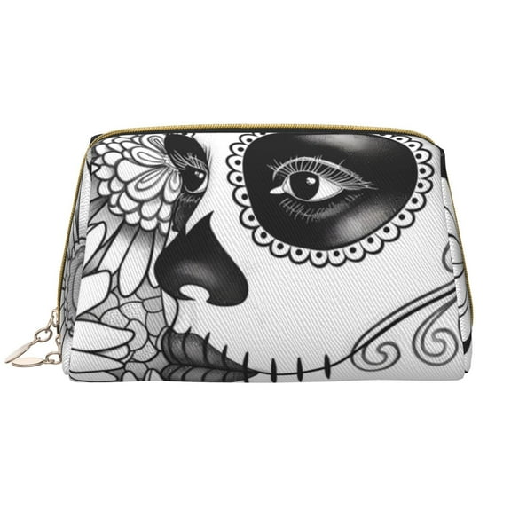 Rateoe Floral Sugar Skull Portrait for Travel Makeup Bag,Large Capacity Cosmetic Bags for Women,Waterproof Portable Pouch Open Flat Toiletry Bag Make up Organizer