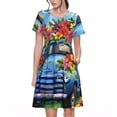 thumbnail image 1 of Rateoe Floral Truck Welcome Pattern Women’s Short Sleeve Dress – Casual Elegant Summer A-Line Dress for Everyday Wear, 1 of 6