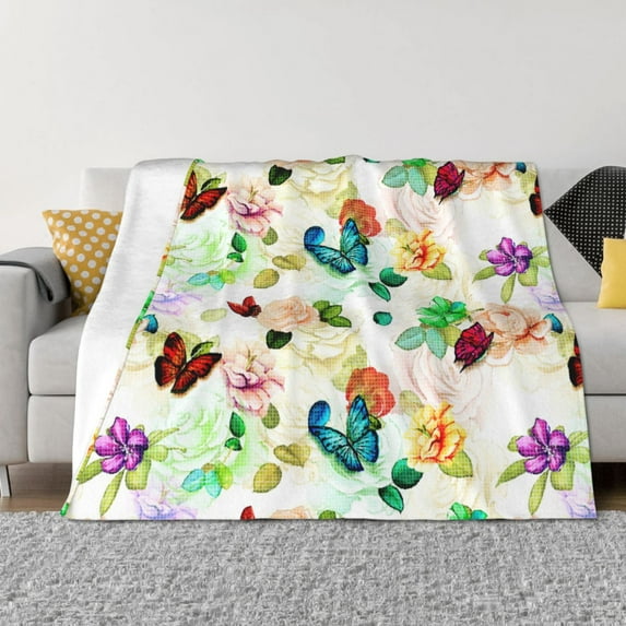 Rateoe Floral Vintage Pattern Flannel Throw Blanket, Ultra-soft Blanket for Bed, Couch, Car, Hypoallergenic Anti-pilling blanket-60"x50"(Horizontal)