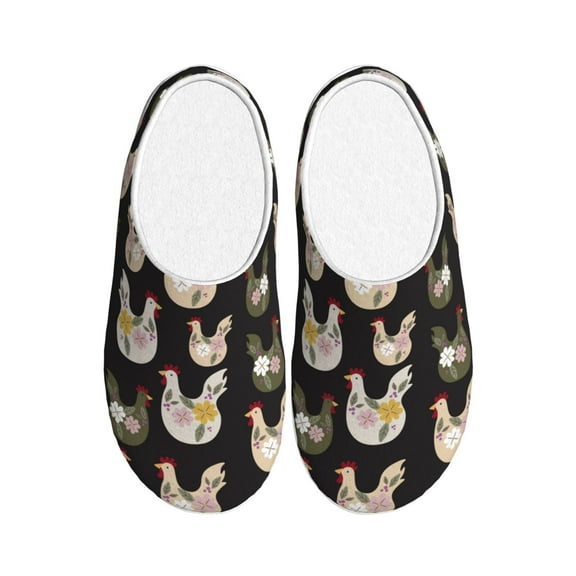 Rateoe Flowe Rooster Print Women's Men's Cotton Knit Slippers Lightweight Memory Foam Indoor House Shoes with Anti-Skid Sole-40/41