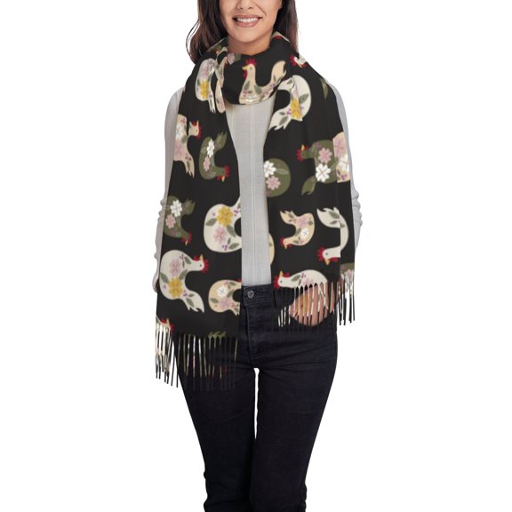 Rateoe Flowe Rooster Women's Traditional Scarf Wrap Tassel Shawl Fringes Neck Head Shawl Retro Scarf