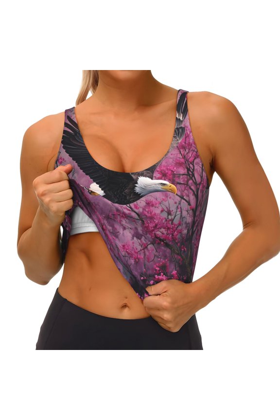 Flower Bald Eagle Print Womens' Sports Bras Scoop Neck Sports Vest- Padded U Back Seamless High Impact Support