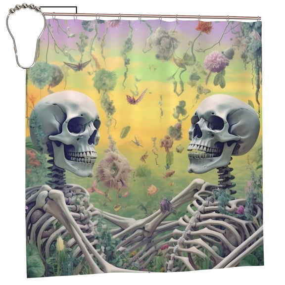 Rateoe Flower Butterfly Skull Couple Shower Curtain - Fancy Bathroom Shower Curtain Sets - Waterproof Shower Curtain with Hooks with 12 Plastic Hooks 72x72 Inches
