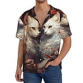 thumbnail image 1 of Rateoe Flower Cat Couple Pattern Men's Short Sleeve Classic Shirt, Casual Short-Sleeved Shirt, Lightweight Summer Shirt, Cuban Collar Shirt,Button-Front Shirt-Large, 1 of 5
