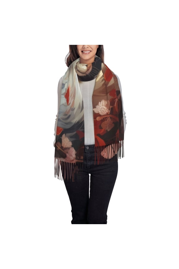 Flower Cat Couple Women's Traditional Scarf Wrap Tassel Shawl Fringes Neck Head Shawl Retro Scarf