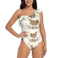 thumbnail image 1 of Rateoe Flower Chicken Pattern Women One Piece Swimsuits Tummy Control One Shoulder Bathing Suits Ruffle Swimwear-Medium, 1 of 6