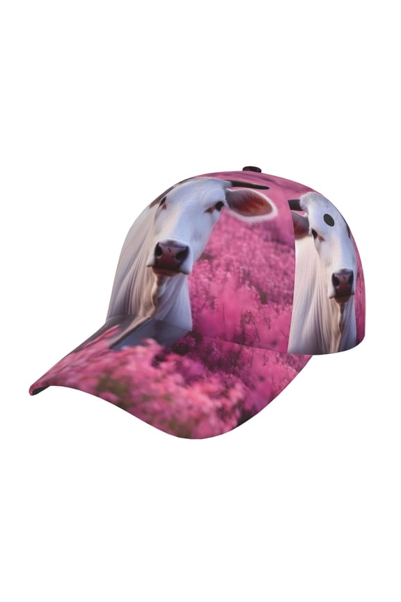 Flower Field Cow Pattern Baseball Cap Outdoor Cap Mountain Dad Hat - Unstructured Soft Cotton Cap-Adjustable UV Protection Cap