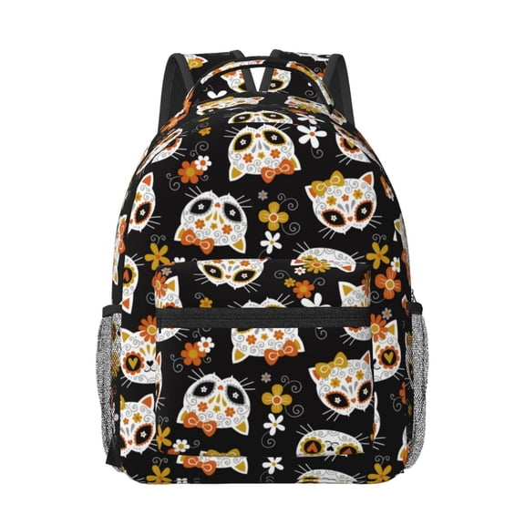 Rateoe Flower Fox Pattern Durable Student Backpack Laptop Bag- Ergonomic Design, Waterproof Twill Fabric - Ideal for School, Travel, and Outdoor Activities
