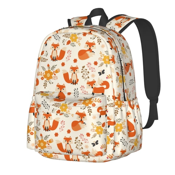 Rateoe Flower Fox Pattern Student Backpack,Backpack for School,Lightweight Bag,Travel Backpack,Outdoor Backpack,Large Capacity Backpack