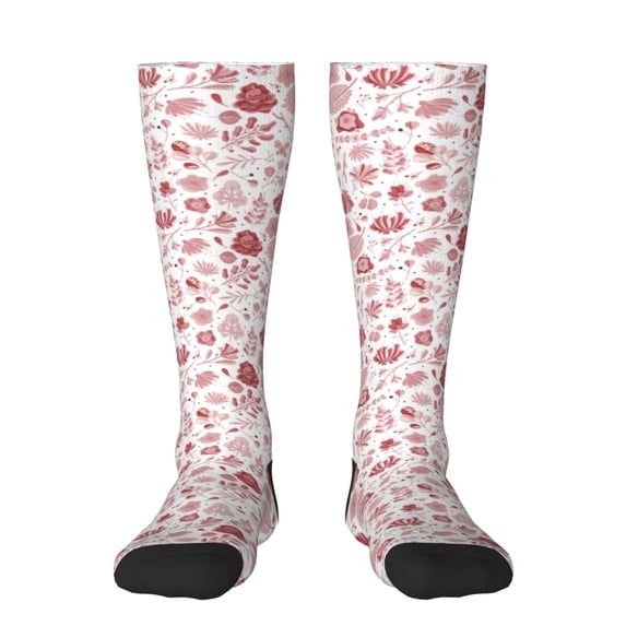 Rateoe Flower Leaves Pattern Women’s Knee High Crew Socks,Trouser Socks Comfortable, Breathable, Moisture-Wicking and Soft