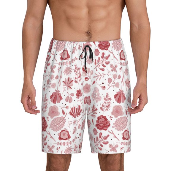 Rateoe Flower Leaves Print Men's Lounge Shorts – Soft & Breathable Pajama Bottoms with Pockets, Elastic Waistband, Lightweight Sleepwear for Nightwear & Loungewear-Medium