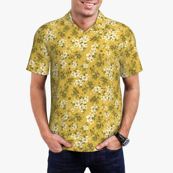 Rateoe Flower Pattern Men's Short Sleeve Polo Shirts, Golf Polo Shirts Short Sleeve Performance Moisture Wicking Dry-4X-Large