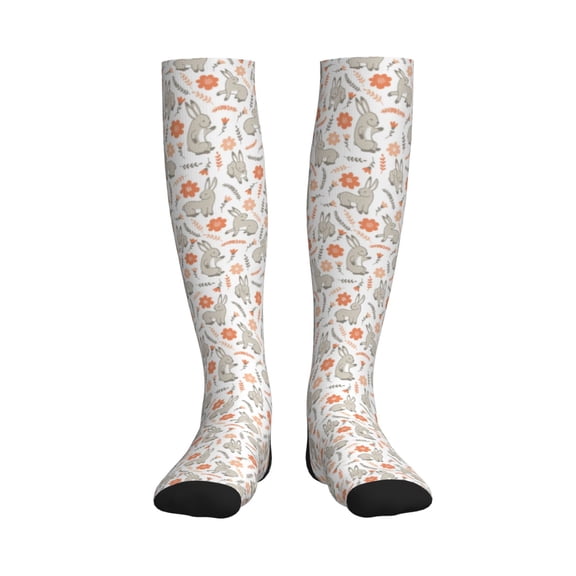 Rateoe Flower Rabbit Compression Socks for Women and Men 20-30mmHg-Circulation Support Socks Knee High Nurse Pregnant Running Medical and Travel Athletic