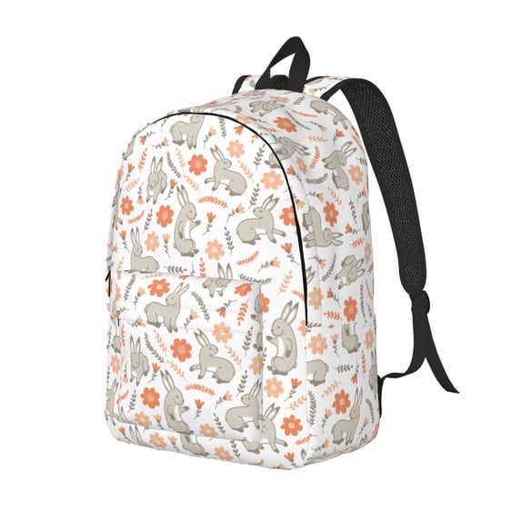 Rateoe Flower Rabbit Pattern Durable Canvas Backpack for Men & Women – Stylish & Lightweight – Adjustable Straps, Multiple Pockets – Fits 15-17 Inch LaptopsSmall