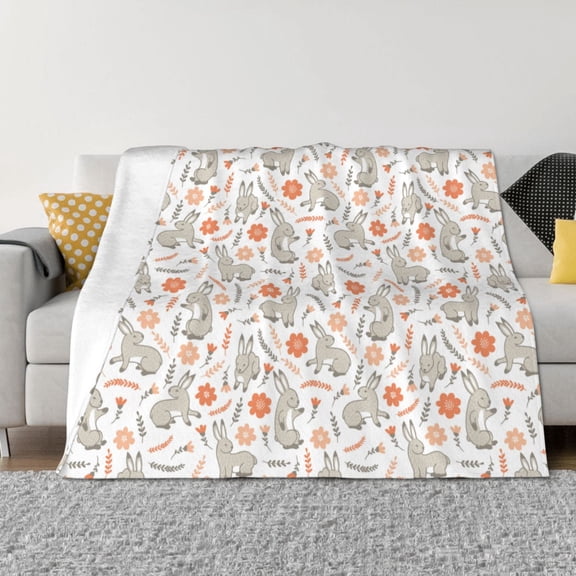 Rateoe Flower Rabbit Pattern Flannel Throw Blanket, Ultra-soft Blanket for Bed, Couch, Car, Hypoallergenic Anti-pilling blanket-40"x30"(Horizontal)