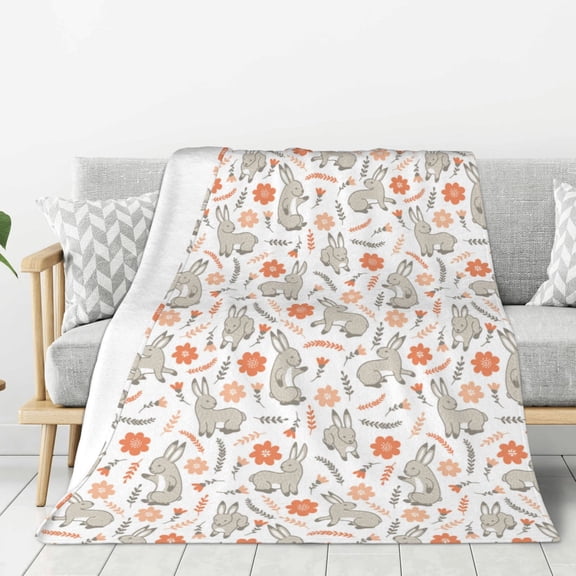 Rateoe Flower Rabbit Pattern Flannel Throw Blanket, Ultra-soft Blanket for Bed, Couch, Car, Hypoallergenic Anti-pilling blanket-40"x30"(Vertical)