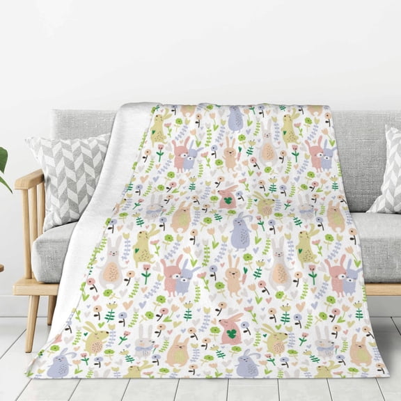 Rateoe Flower Rabbit Pattern Flannel Throw Blanket, Ultra-soft Blanket for Bed, Couch, Car, Hypoallergenic Anti-pilling blanket-50"x40"(Vertical)